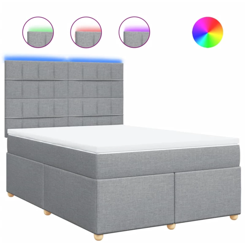 vidaXL Κρεβάτι Boxspring με Στρώμα Ανοιχτό Γκρι 140x190 εκ. Υφασμάτινο