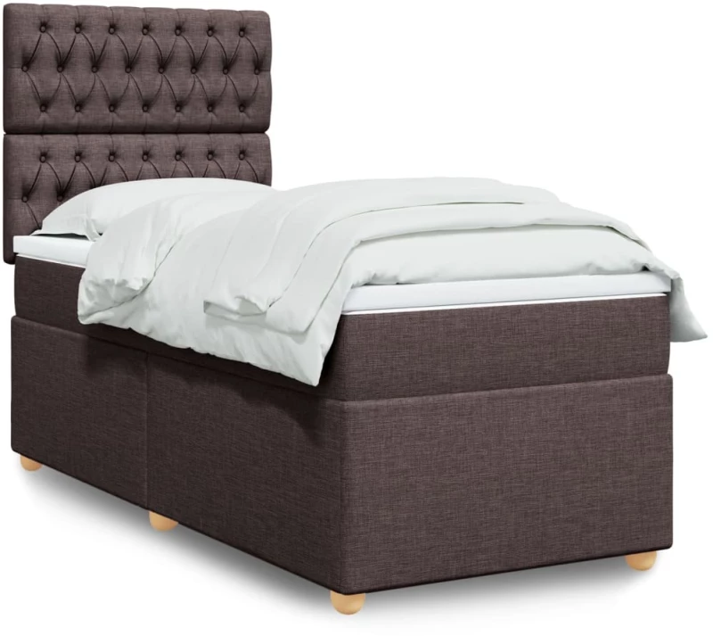 vidaXL Κρεβάτι Boxspring με Στρώμα Σκούρο Καφέ 90x200 εκ. Υφασμάτινο