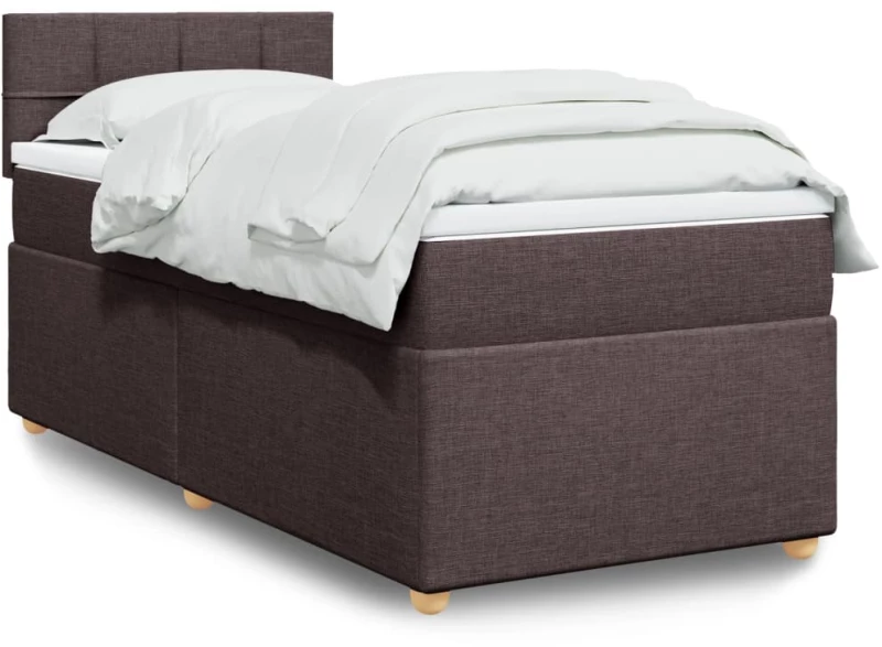 vidaXL Κρεβάτι Boxspring με Στρώμα Σκούρο Καφέ 90x200 εκ. Υφασμάτινο