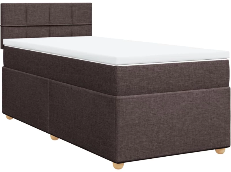 vidaXL Κρεβάτι Boxspring με Στρώμα Σκούρο Καφέ 90x200 εκ. Υφασμάτινο