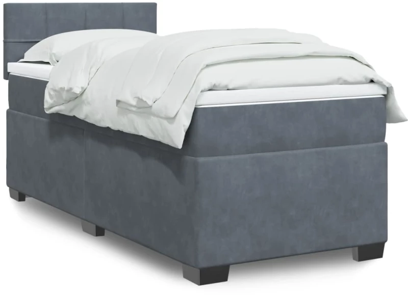 vidaXL Κρεβάτι Boxspring με Στρώμα Σκούρο Γκρι 90x200 εκ. Βελούδινο