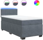 vidaXL Κρεβάτι Boxspring με Στρώμα Σκούρο Γκρι 90x200 εκ. Βελούδινο