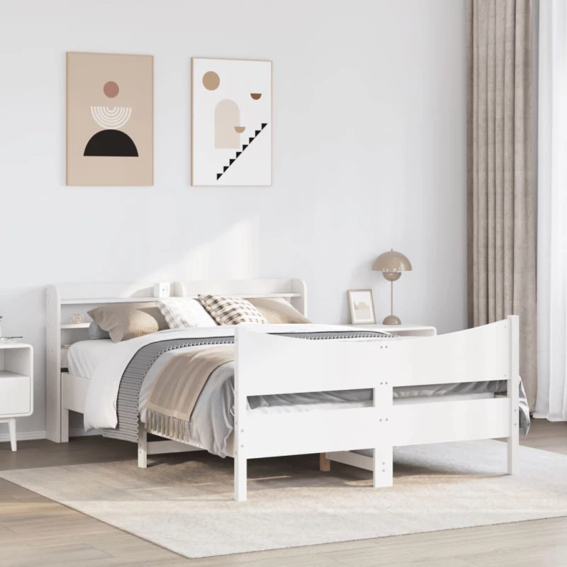 vidaXL Πλαίσιο Κρεβατιού Κεφαλάρι Λευκό 150x200εκ Μασίφ Πεύκο