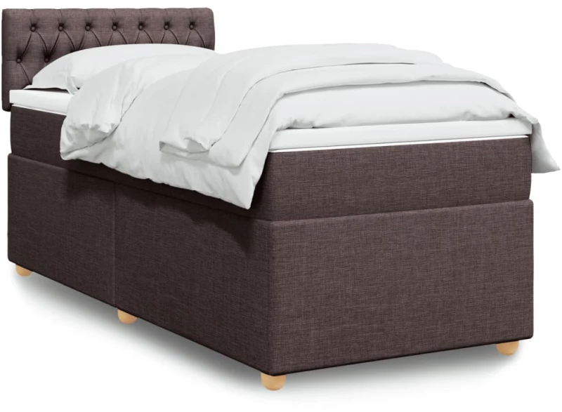 vidaXL Κρεβάτι Boxspring με Στρώμα Σκούρο Καφέ 90x200 εκ. Υφασμάτινο
