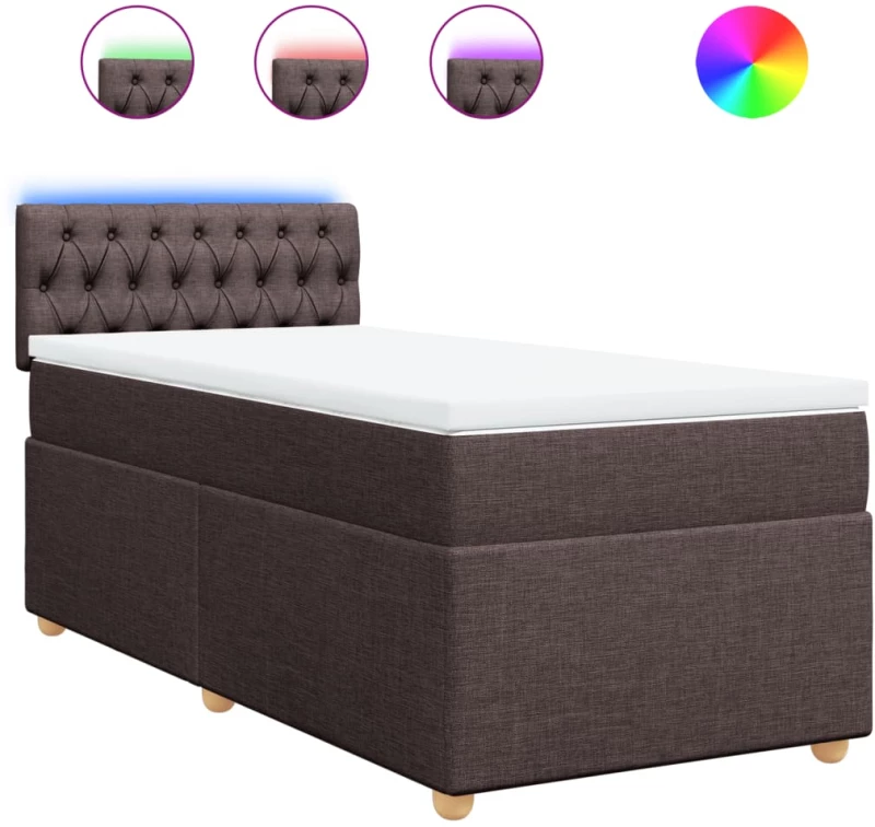vidaXL Κρεβάτι Boxspring με Στρώμα Σκούρο Καφέ 90x200 εκ. Υφασμάτινο