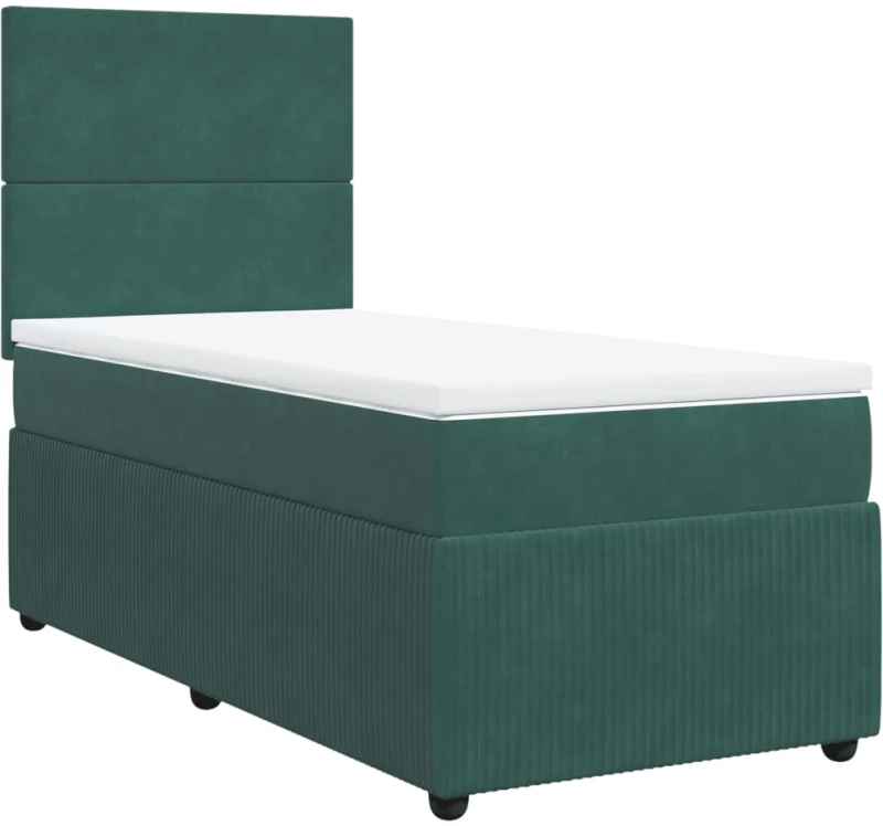 vidaXL Κρεβάτι Boxspring με Στρώμα Σκούρο Πράσινο 90x190 εκ. Βελούδινο
