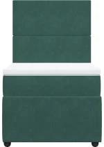 vidaXL Κρεβάτι Boxspring με Στρώμα Σκούρο Πράσινο 90x190 εκ. Βελούδινο