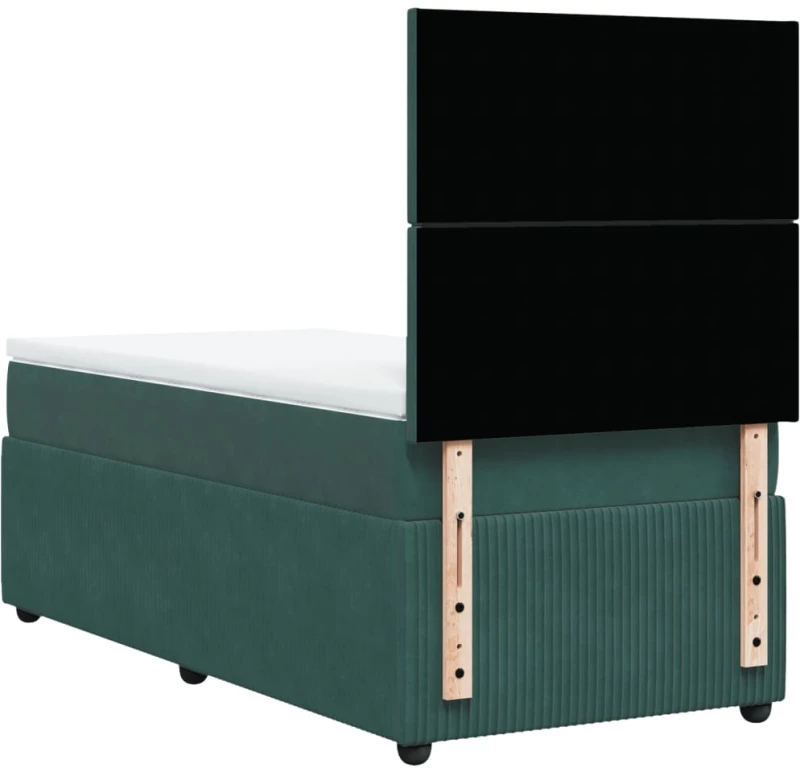 vidaXL Κρεβάτι Boxspring με Στρώμα Σκούρο Πράσινο 90x190 εκ. Βελούδινο