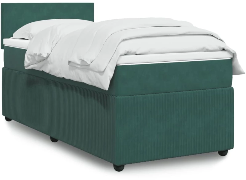 vidaXL Κρεβάτι Boxspring με Στρώμα Σκούρο Πράσινο 90x190 εκ. Βελούδινο
