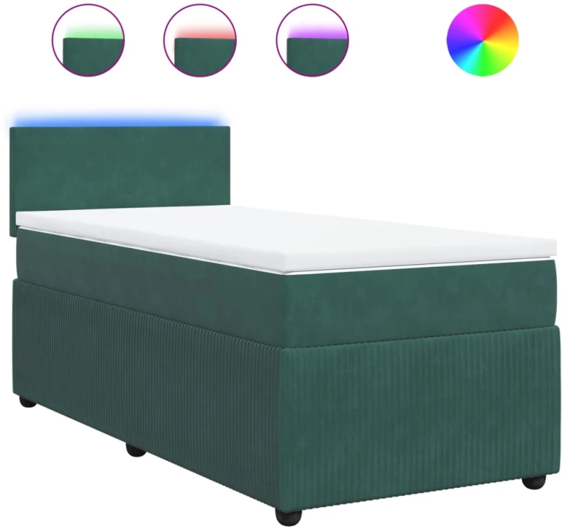 vidaXL Κρεβάτι Boxspring με Στρώμα Σκούρο Πράσινο 90x190 εκ. Βελούδινο