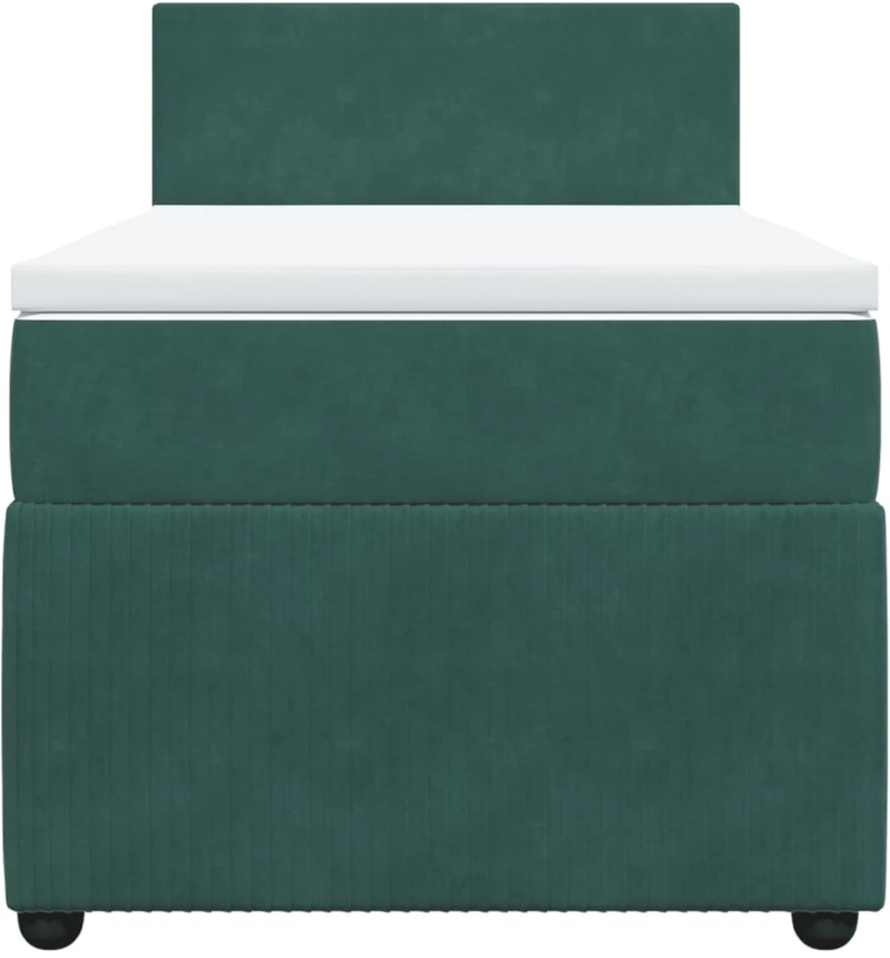 vidaXL Κρεβάτι Boxspring με Στρώμα Σκούρο Πράσινο 90x190 εκ. Βελούδινο
