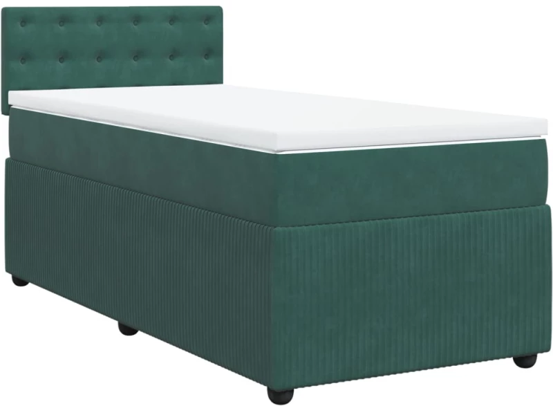 vidaXL Κρεβάτι Boxspring με Στρώμα Σκούρο Πράσινο 90x190 εκ. Βελούδινο