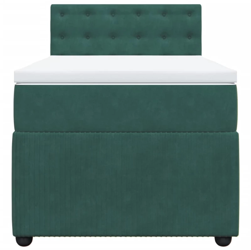 vidaXL Κρεβάτι Boxspring με Στρώμα Σκούρο Πράσινο 90x190 εκ. Βελούδινο