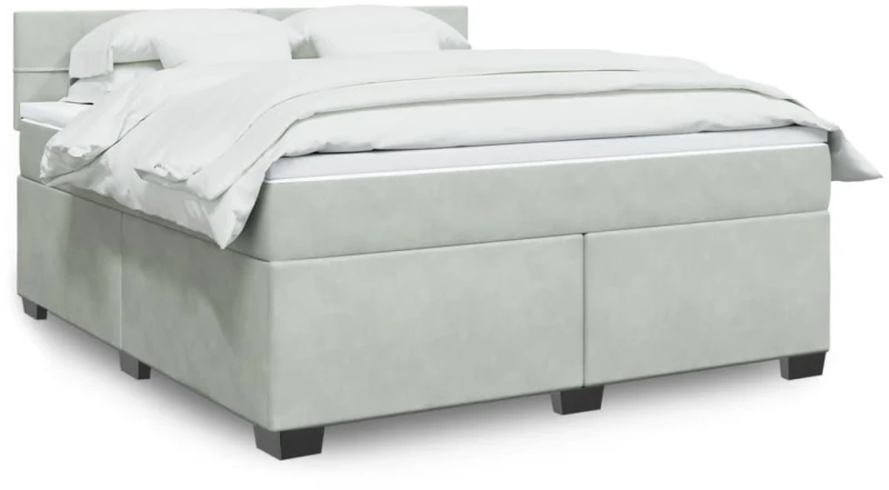 vidaXL Κρεβάτι Boxspring με Στρώμα Ανοιχτό Γκρι 180x200 εκ. Βελούδινο