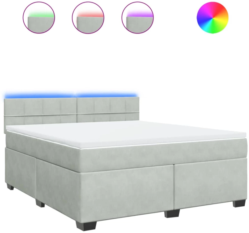 vidaXL Κρεβάτι Boxspring με Στρώμα Ανοιχτό Γκρι 180x200 εκ. Βελούδινο