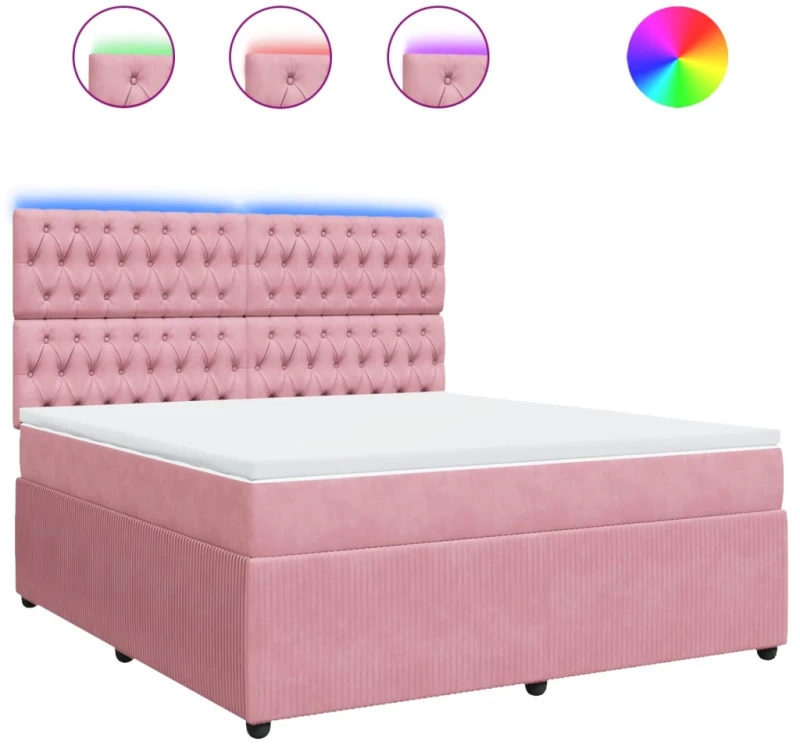 vidaXL Κρεβάτι Boxspring με Στρώμα Ροζ 180x200 εκ. Βελούδινο