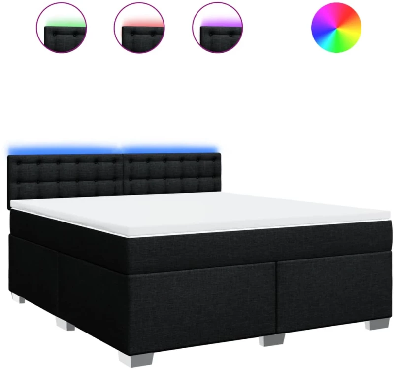 vidaXL Κρεβάτι Boxspring με Στρώμα Μαύρο 180x200 εκ. Υφασμάτινο