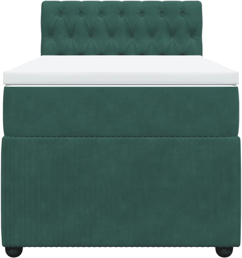 vidaXL Κρεβάτι Boxspring με Στρώμα Σκούρο Πράσινο 90x190 εκ. Βελούδινο