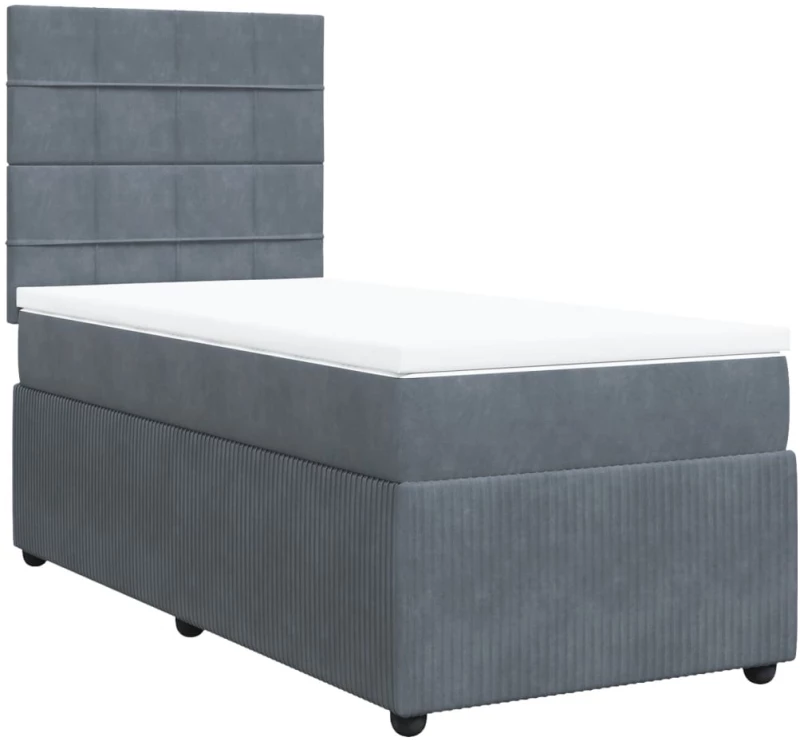 vidaXL Κρεβάτι Boxspring με Στρώμα Σκούρο Γκρι 90x200 εκ. Βελούδινο