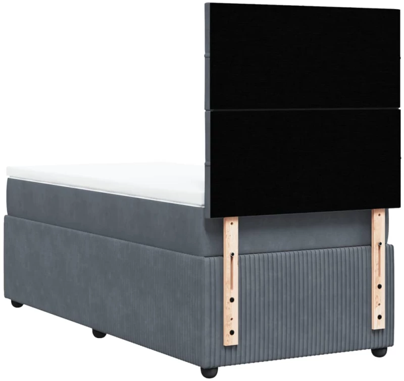 vidaXL Κρεβάτι Boxspring με Στρώμα Σκούρο Γκρι 90x200 εκ. Βελούδινο