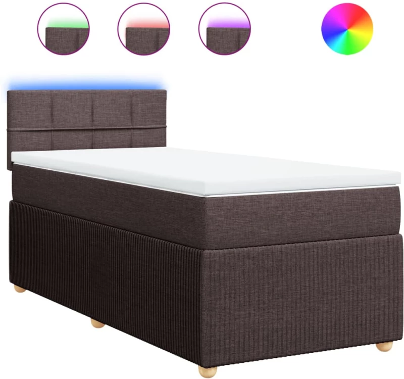 vidaXL Κρεβάτι Boxspring με Στρώμα Σκούρο Καφέ 100x200 εκ. Υφασμάτινο