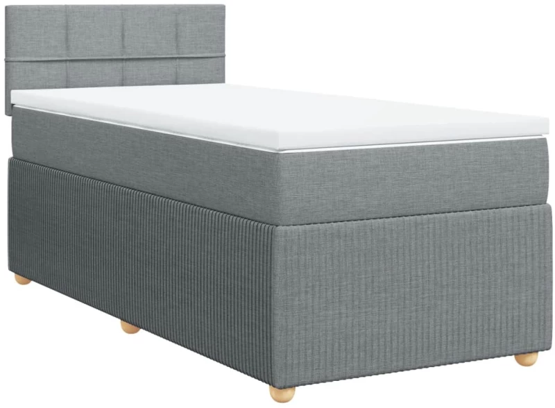 vidaXL Κρεβάτι Boxspring με Στρώμα Ανοιχτό Γκρι 90x200 εκ. Υφασμάτινο
