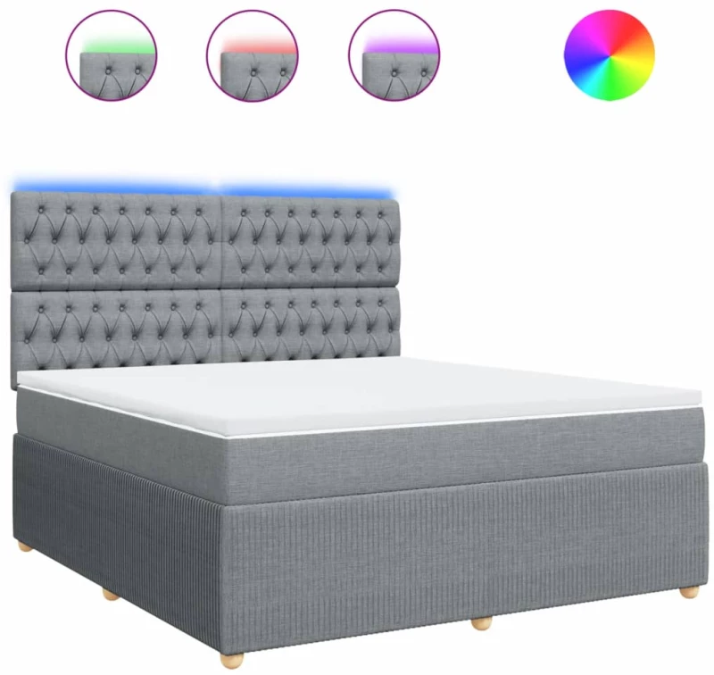 vidaXL Κρεβάτι Boxspring με Στρώμα Ανοιχτό Γκρι 180x200 εκ. Υφασμάτινο