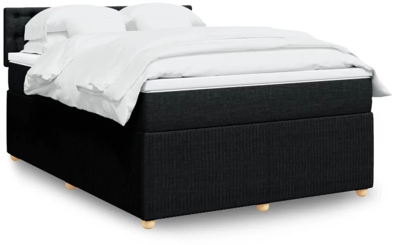 vidaXL Κρεβάτι Boxspring με Στρώμα Μαύρο 140x200 εκ. Υφασμάτινο