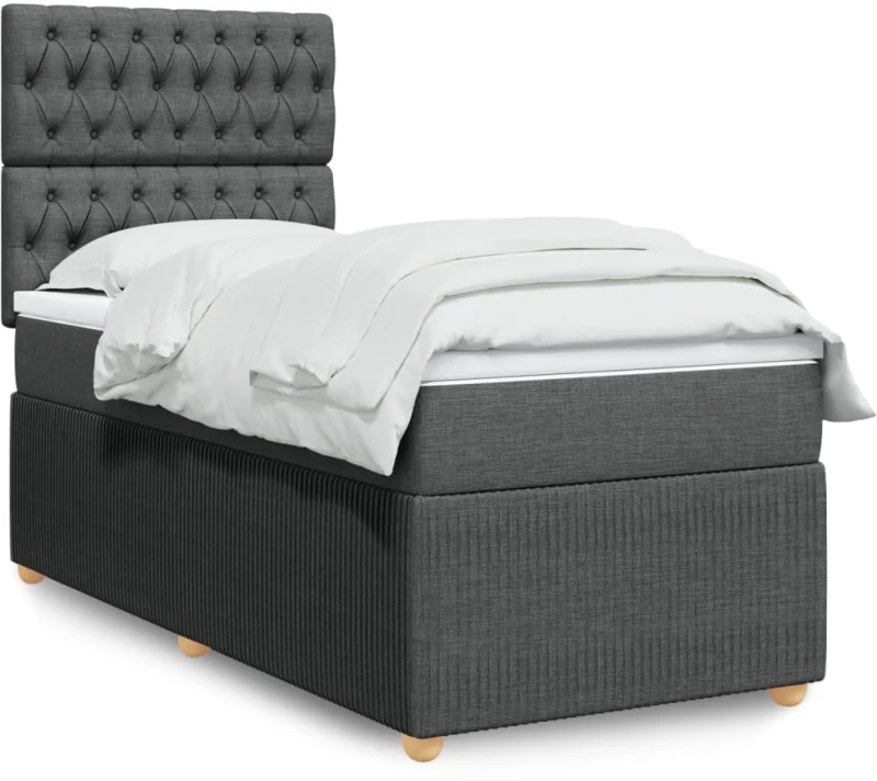 vidaXL Κρεβάτι Boxspring με Στρώμα Σκούρο Γκρι 90x200 εκ. Υφασμάτινο
