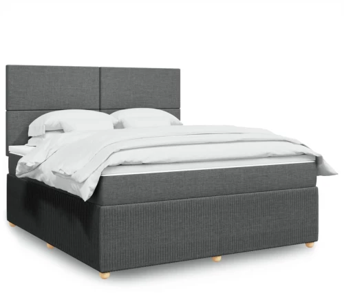 vidaXL Κρεβάτι Boxspring με Στρώμα Σκούρο Γκρι 180x200 εκ Υφασμάτιν