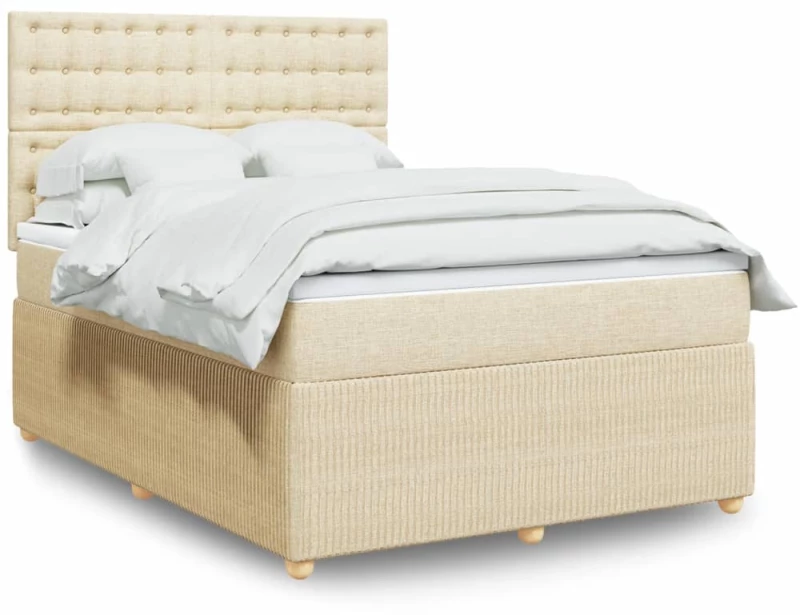 vidaXL Κρεβάτι Boxspring με Στρώμα Κρεμ 140x200 εκ. Υφασμάτινο