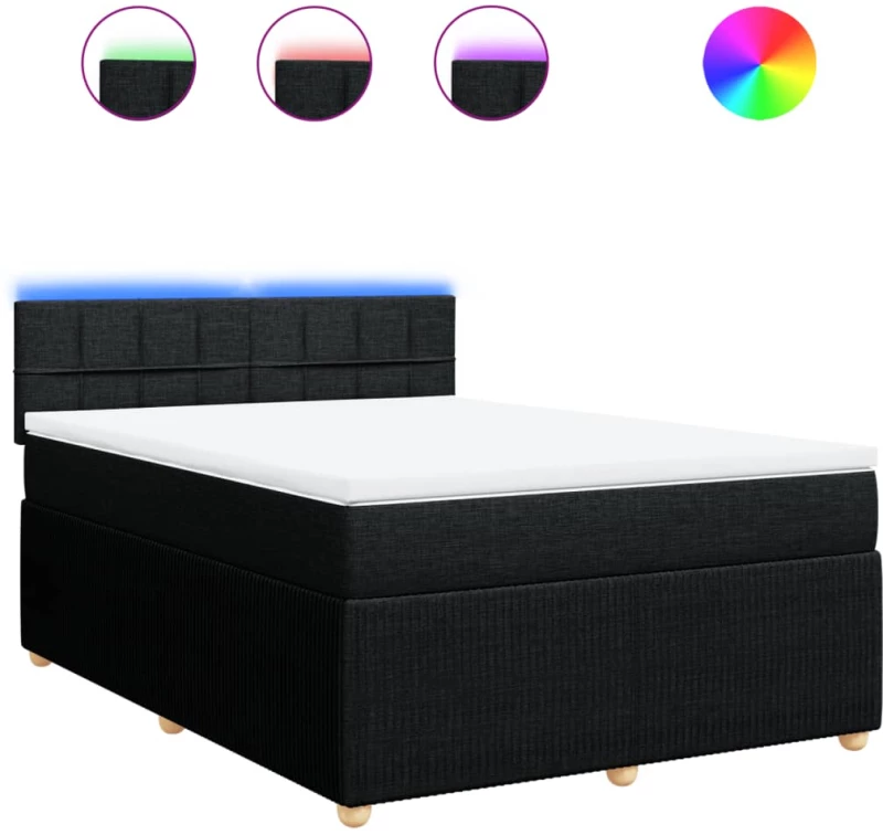 vidaXL Κρεβάτι Boxspring με Στρώμα Μαύρο 140x190 εκ. Υφασμάτινο