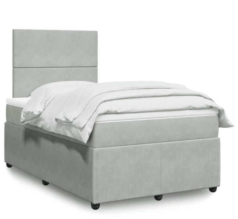 vidaXL Κρεβάτι Boxspring με Στρώμα Ανοιχτό Γκρι 120x200 εκ. Βελούδινο
