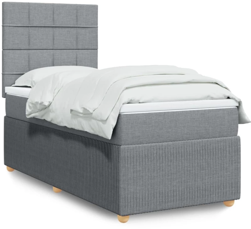 vidaXL Κρεβάτι Boxspring με Στρώμα Ανοιχτό Γκρι 90x200 εκ. Υφασμάτινο