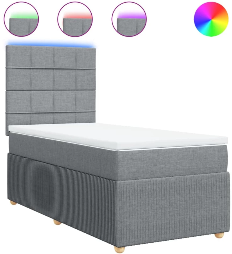 vidaXL Κρεβάτι Boxspring με Στρώμα Ανοιχτό Γκρι 90x200 εκ. Υφασμάτινο