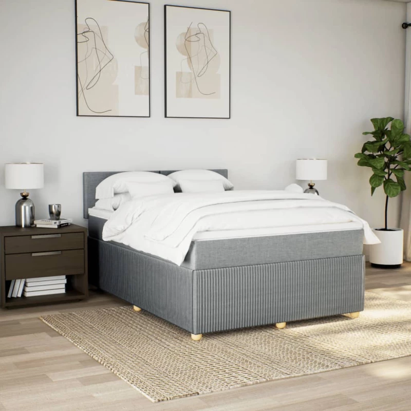 vidaXL Κρεβάτι Boxspring με Στρώμα Ανοιχτό Γκρι 140x200 εκ. Υφασμάτινο