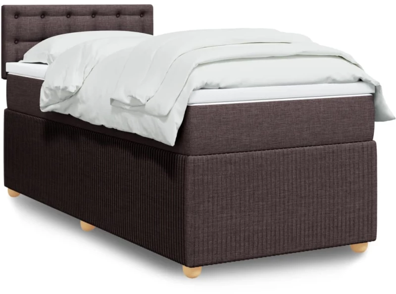 vidaXL Κρεβάτι Boxspring με Στρώμα Σκούρο Καφέ 90x200 εκ. Υφασμάτινο