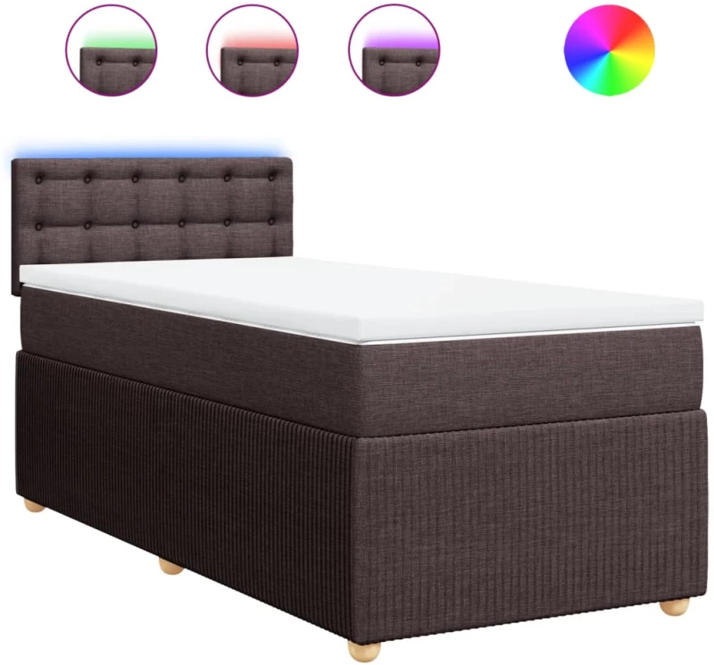 vidaXL Κρεβάτι Boxspring με Στρώμα Σκούρο Καφέ 90x200 εκ. Υφασμάτινο