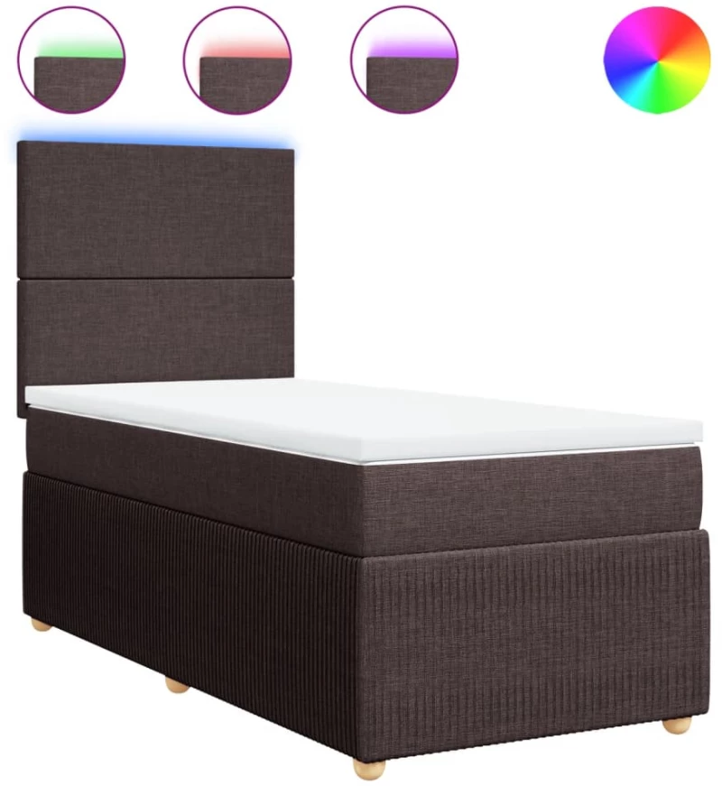 vidaXL Κρεβάτι Boxspring με Στρώμα Σκούρο Καφέ 90x200 εκ. Υφασμάτινο