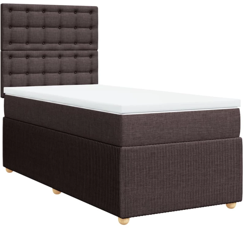 vidaXL Κρεβάτι Boxspring με Στρώμα Σκούρο Καφέ 90x200 εκ. Υφασμάτινο