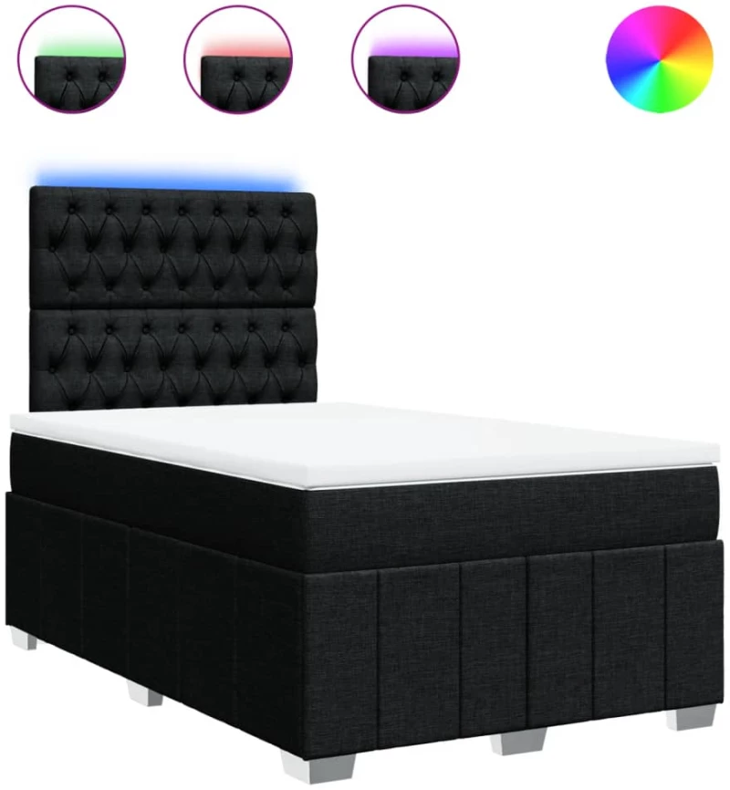 vidaXL Κρεβάτι Boxspring με Στρώμα Μαύρο 120x200 εκ. Υφασμάτινο