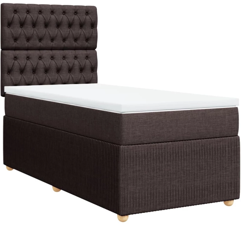 vidaXL Κρεβάτι Boxspring με Στρώμα Σκούρο Καφέ 90x190 εκ. Υφασμάτινο