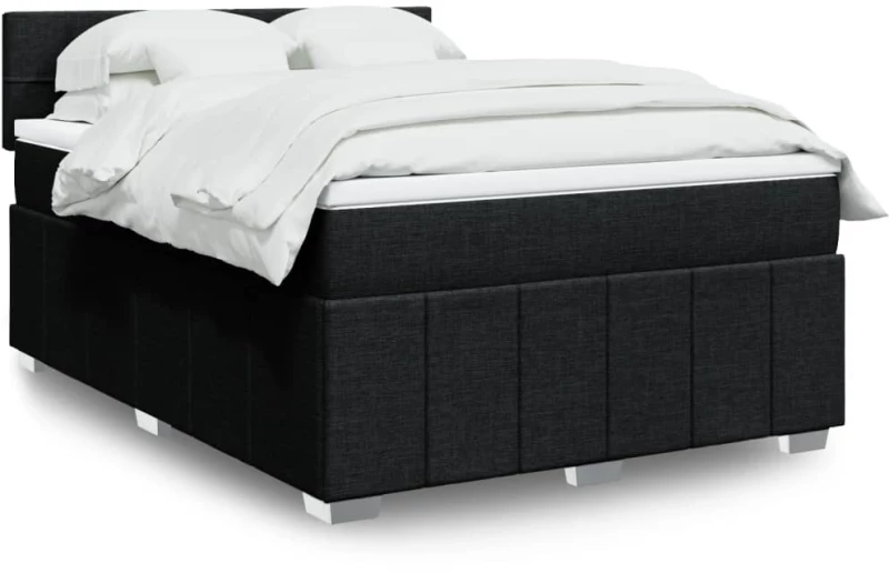 vidaXL Κρεβάτι Boxspring με Στρώμα Μαύρο 140x200 εκ. Υφασμάτινο