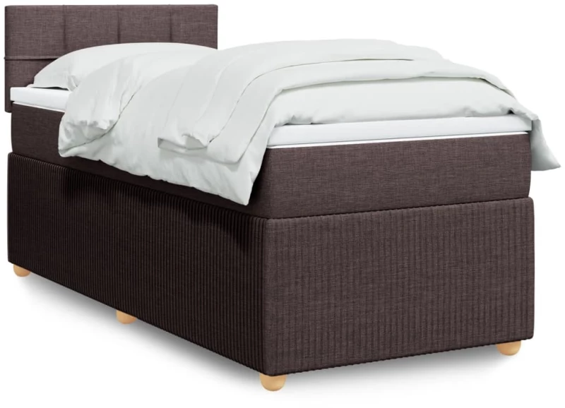vidaXL Κρεβάτι Boxspring με Στρώμα Σκούρο Καφέ 90x190 εκ. Υφασμάτινο