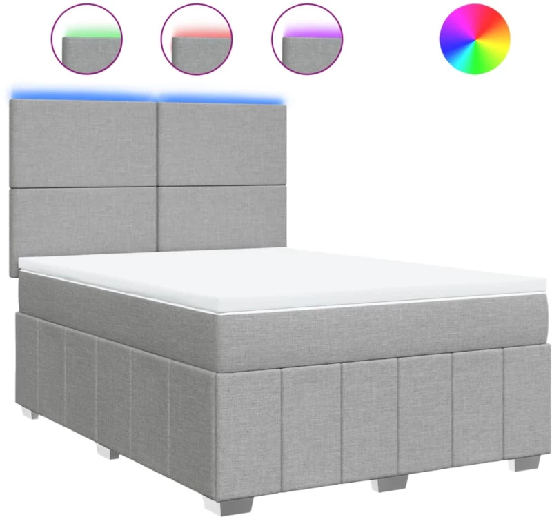 vidaXL Κρεβάτι Boxspring με Στρώμα Ανοιχτό Γκρι 140x190 εκ. Υφασμάτινο