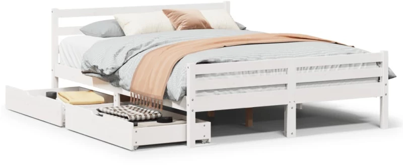 vidaXL Σκελετός Κρεβ. Χωρίς Στρώμα Λευκό 135x190 εκ Μασίφ Πεύκο