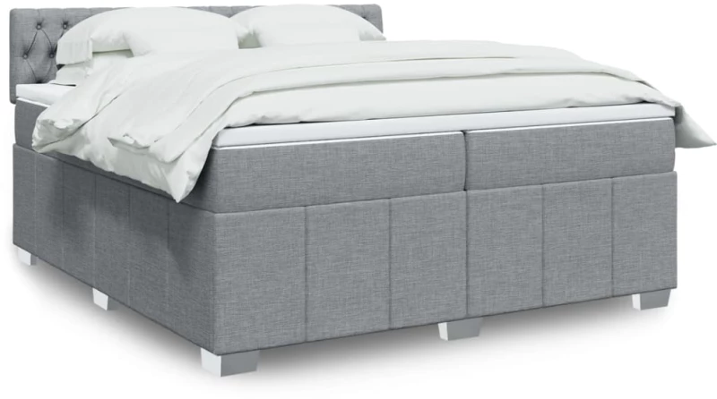 vidaXL Κρεβάτι Boxspring με Στρώμα Ανοιχτό Γκρι 200x200 εκ. Υφασμάτινο