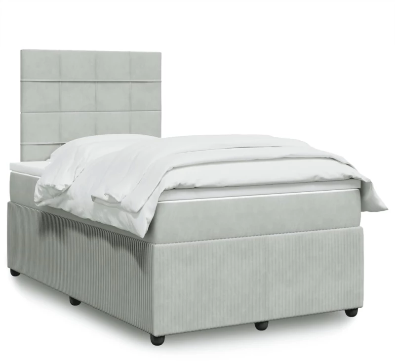 vidaXL Κρεβάτι Boxspring με Στρώμα Ανοιχτό Γκρι 120x190 εκ. Βελούδινο