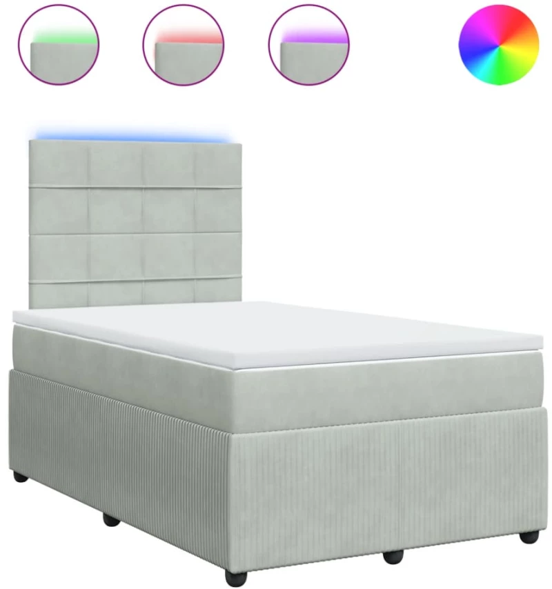 vidaXL Κρεβάτι Boxspring με Στρώμα Ανοιχτό Γκρι 120x190 εκ. Βελούδινο