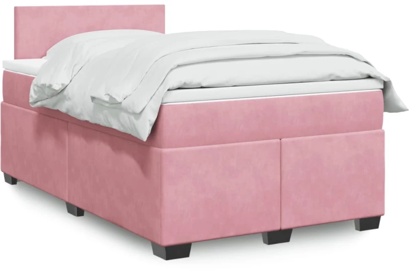 vidaXL Κρεβάτι Boxspring με Στρώμα Ροζ 120x190 εκ. Βελούδινο